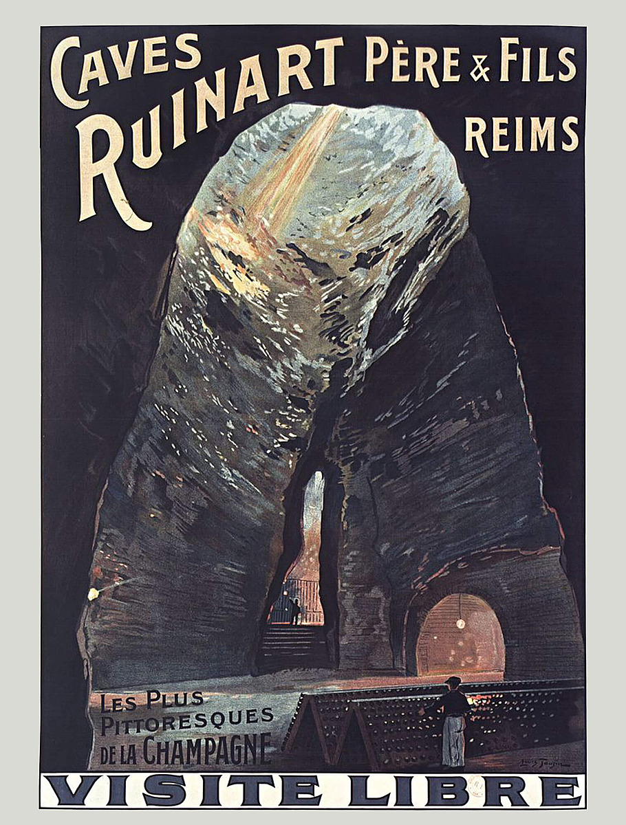 Рекламный постер Ruinart, описывающий хранение вина под землёй