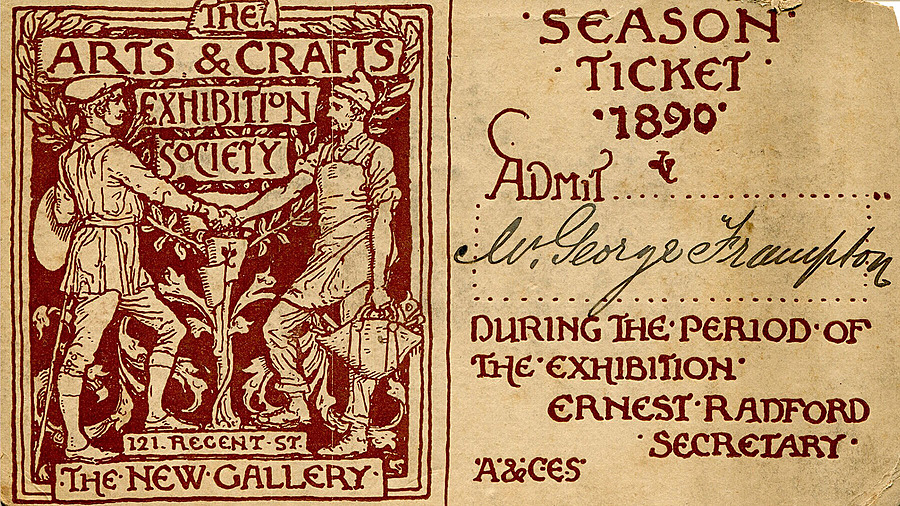 Билет на выставку «Общество искусств и ремесел», Джордж Фрэмптон , 1890 г.