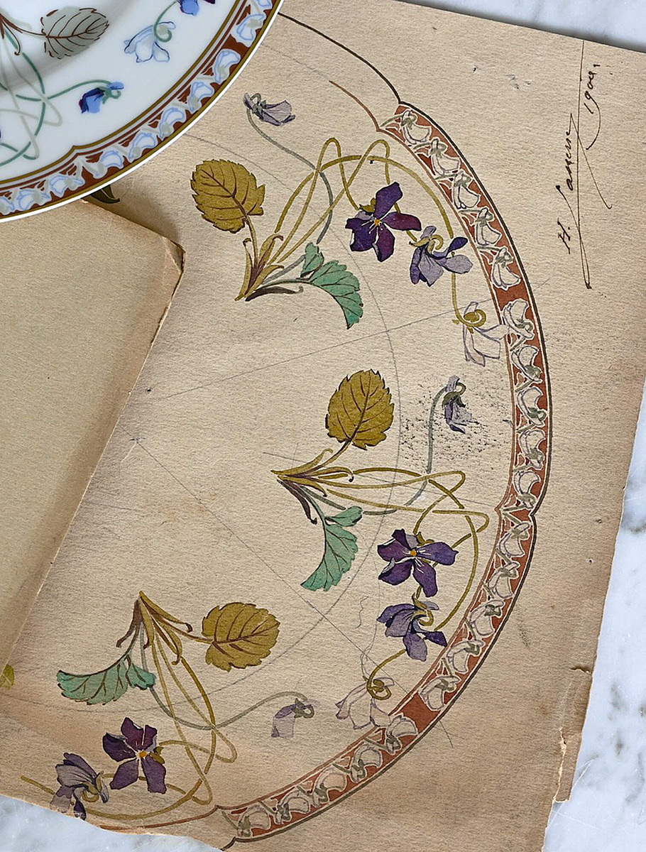 Эскиз сервиза, украшенного фиалками, для Императрицы Евгении, 1900 г.