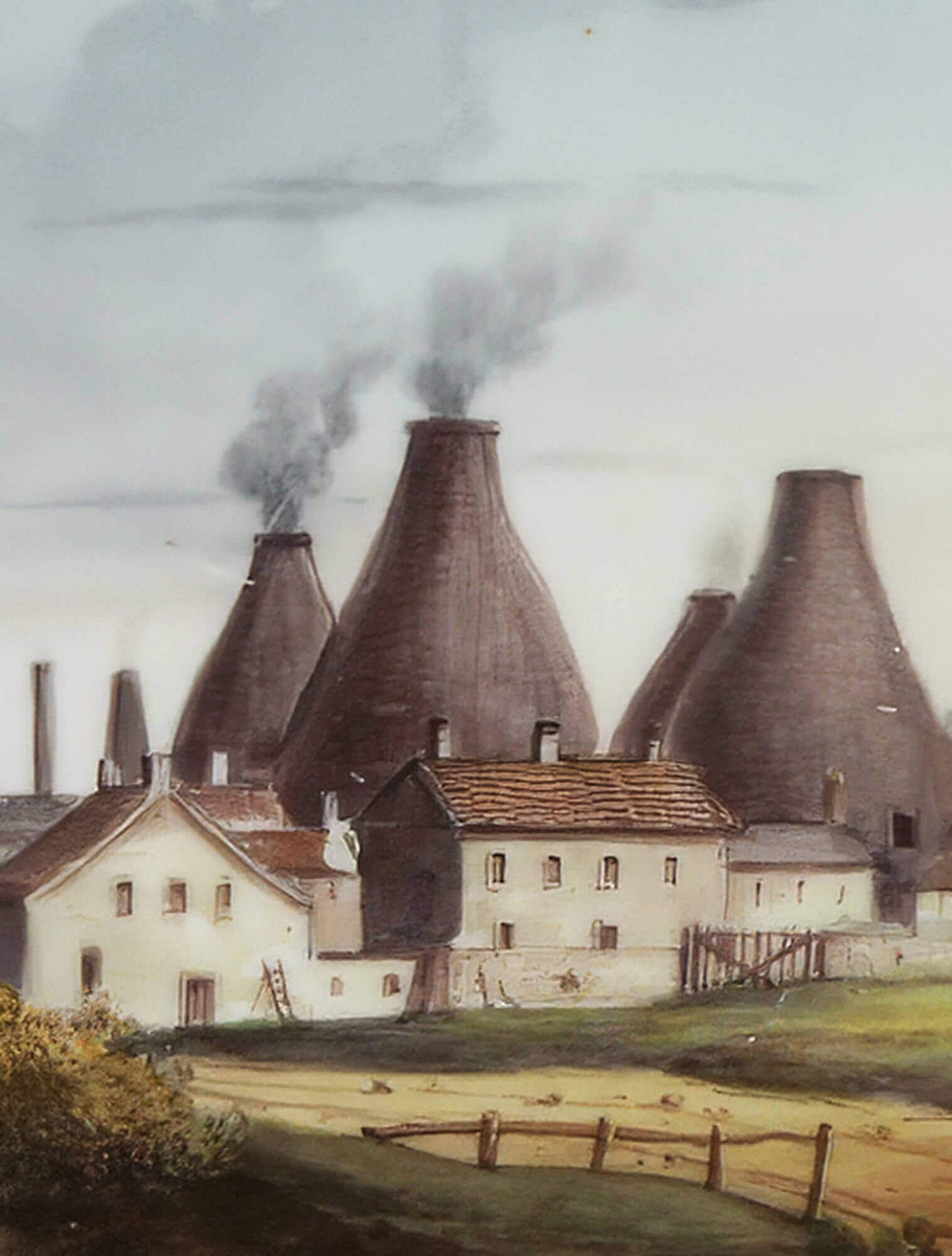 Вид на фабрику Споуда с бутылочными печами