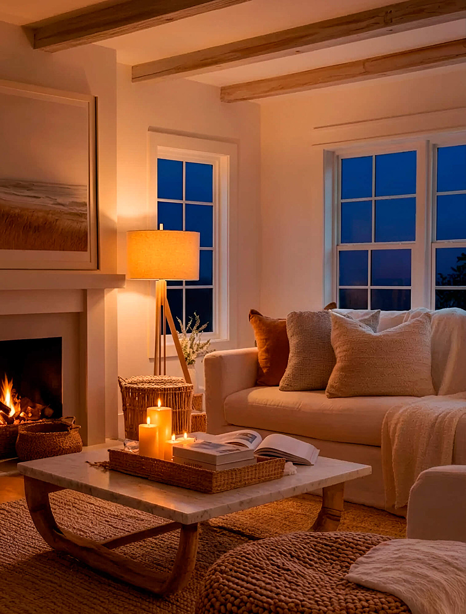 Интерьер в скандинавском стиле вечером