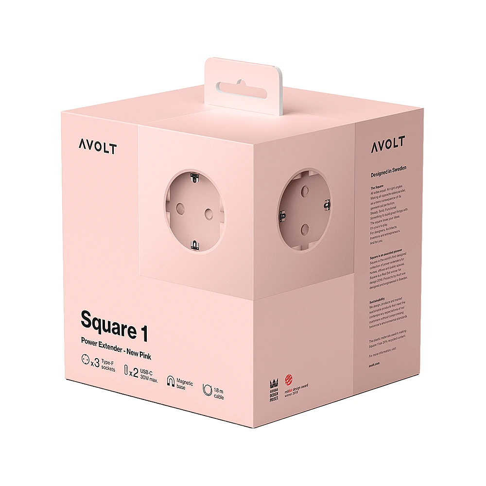 Удлинитель Square One с USB-C и 3 розетками, 1,8 м от Avolt