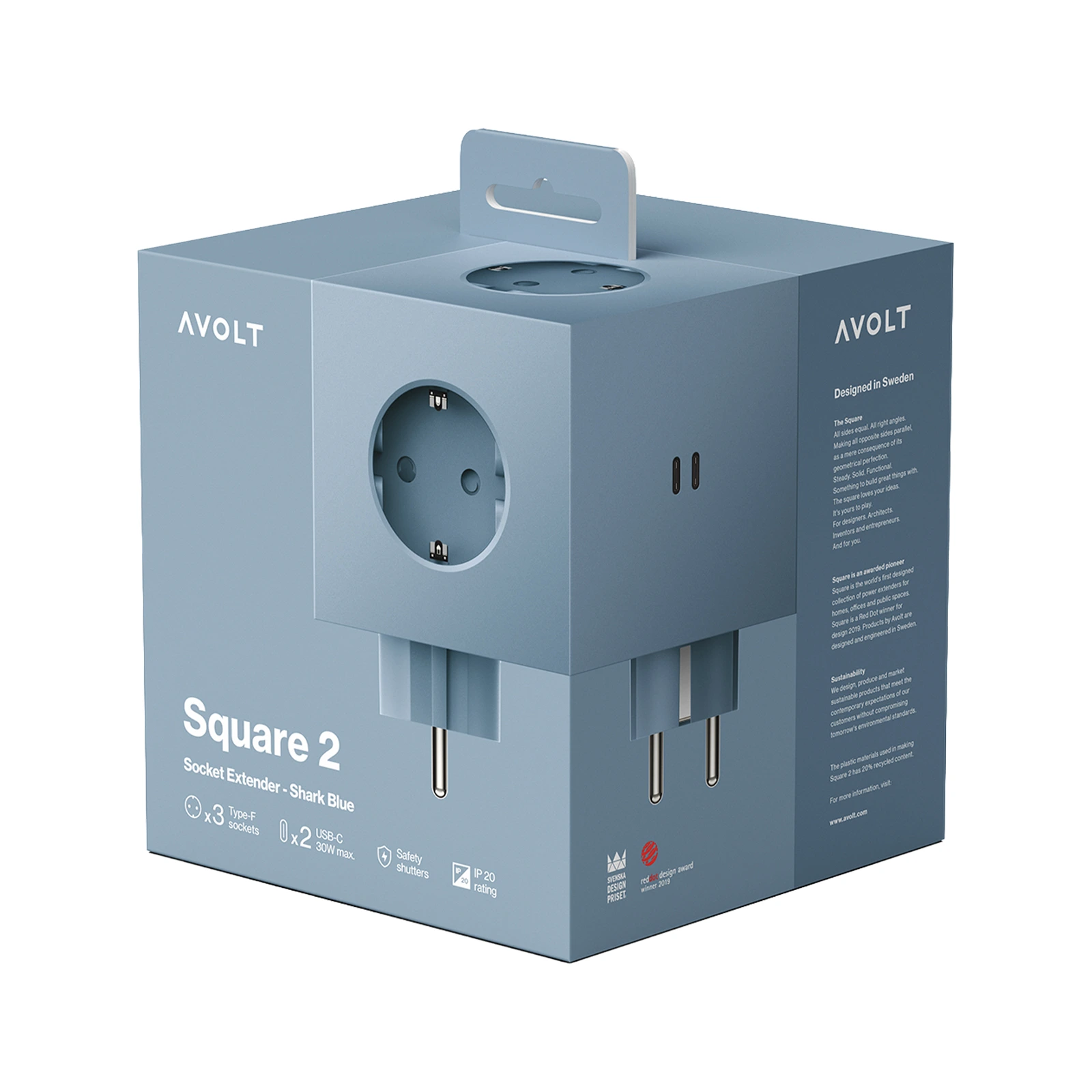 Разветвитель Square Two с USB-C и 3 розетками, 7,5х7,5 см