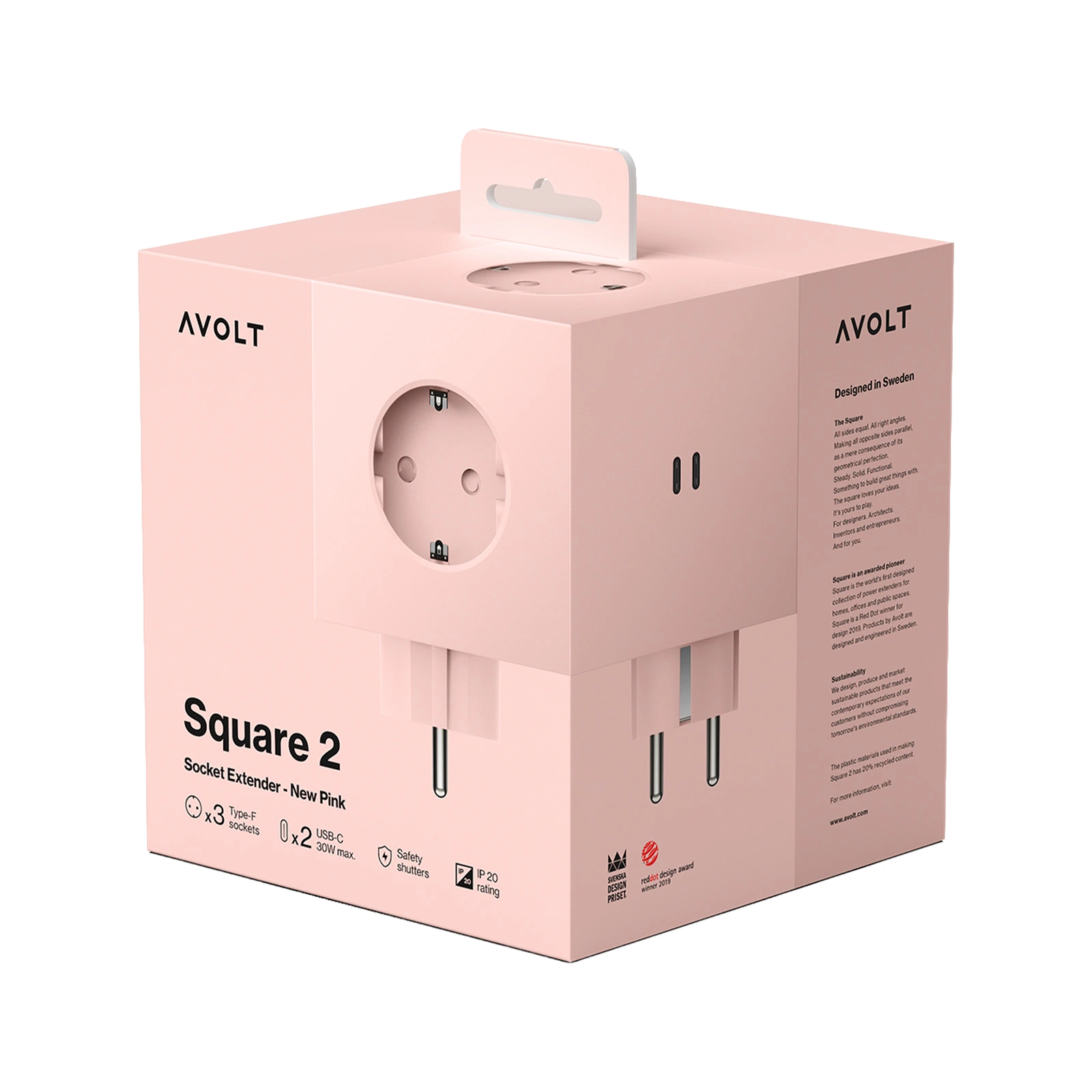 Разветвитель Square Two с USB-C и 3 розетками, 7,5х7,5 см