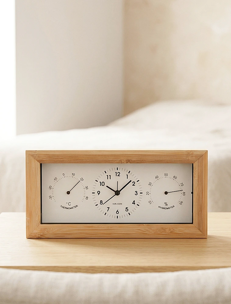 Настольные часы-будильник с гигрометром и термометром Neat, 26х13 см от Karlsson