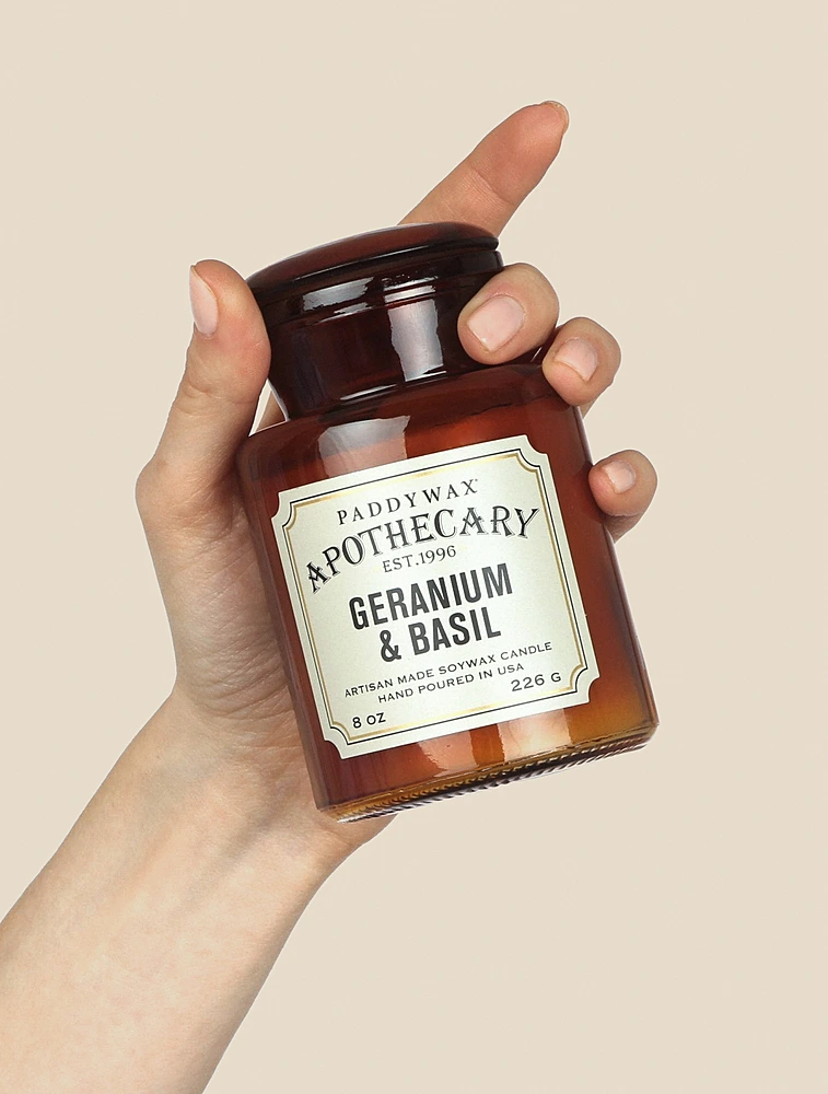 Ароматическая свеча Apothecary Geranium & Basil, 12,5 см от Paddywax