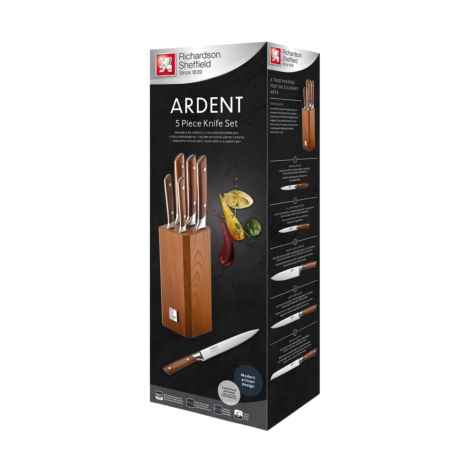 Набор кухонных ножей с подставкой Ardent, 5 пр.