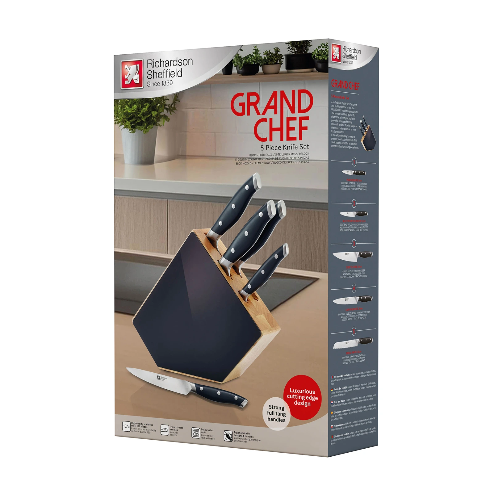 Набор кухонных ножей с подставкой Grand Chef, 5 пр.