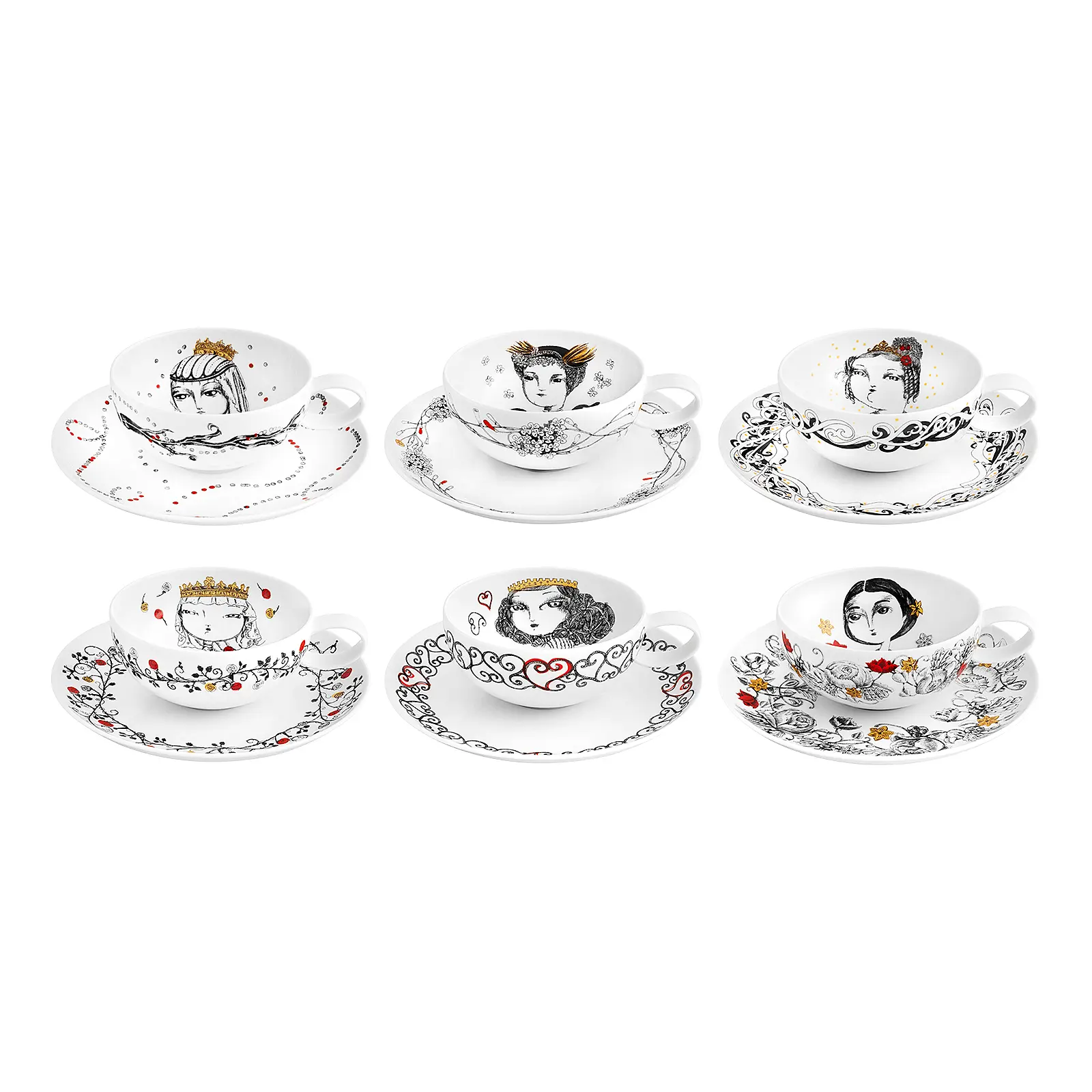 Набор из 6 чайных пар Rainhas de Portugal, 250 мл