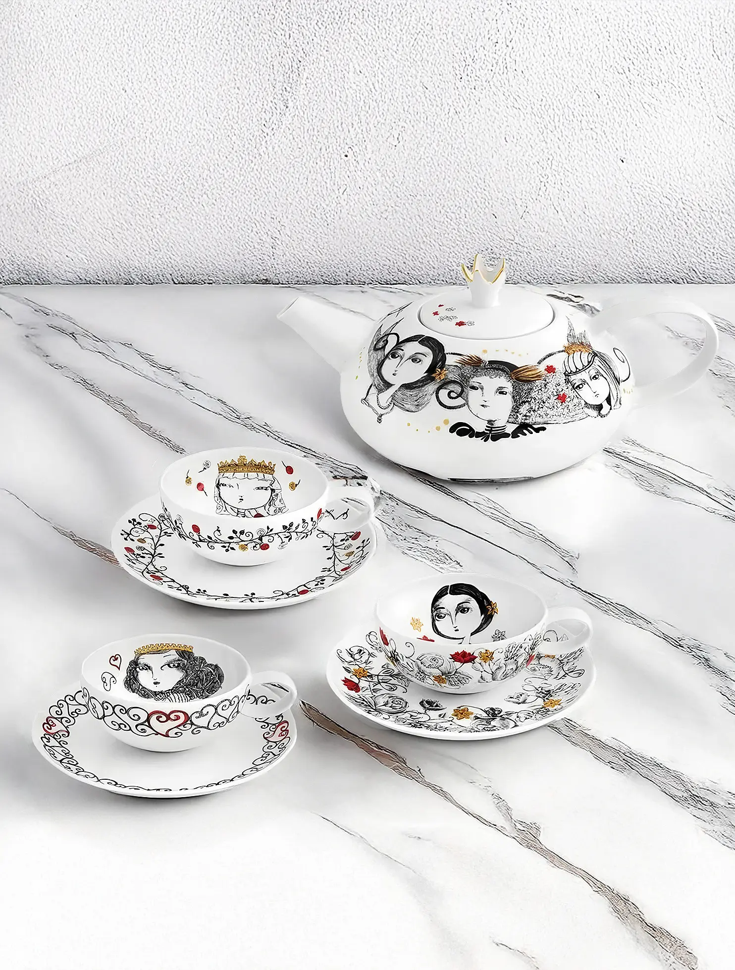 Набор из 6 чайных пар Rainhas de Portugal, 250 мл